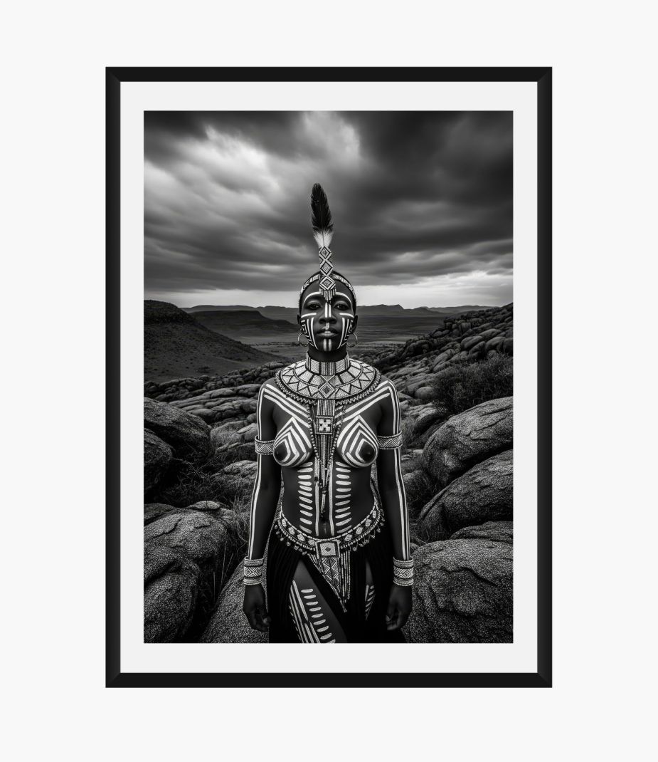 Khoisan Warrior Beauty – Black and White Portrait Art Print