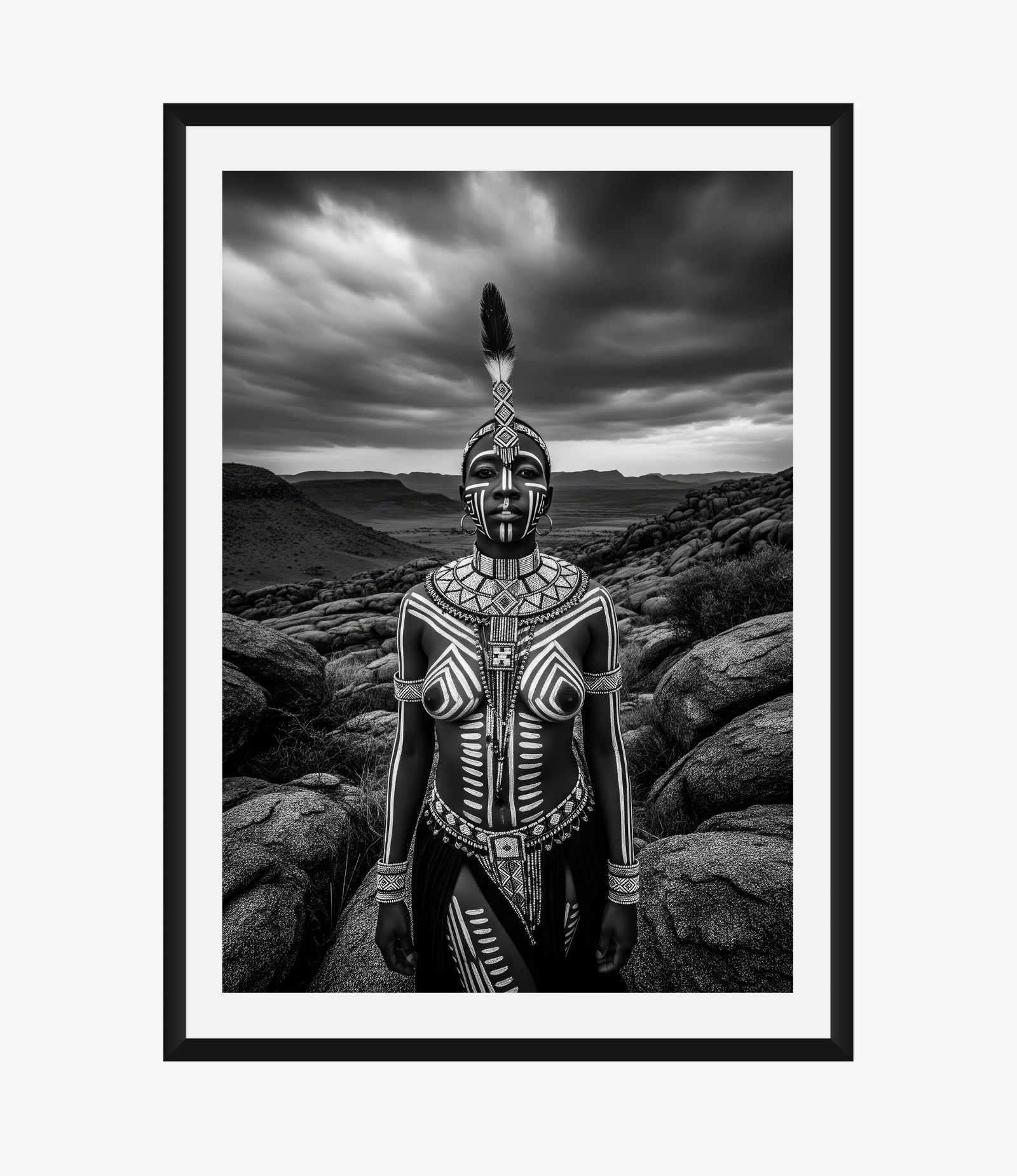 Khoisan Warrior Beauty – Black and White Portrait Art Print