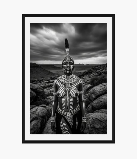 Khoisan Warrior Beauty – Black and White Portrait Art Print