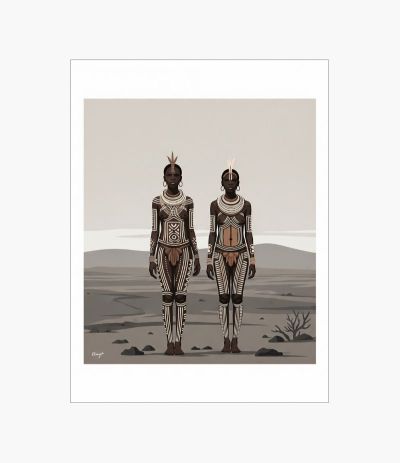 An image of a print showing khoisan women standing in the desert